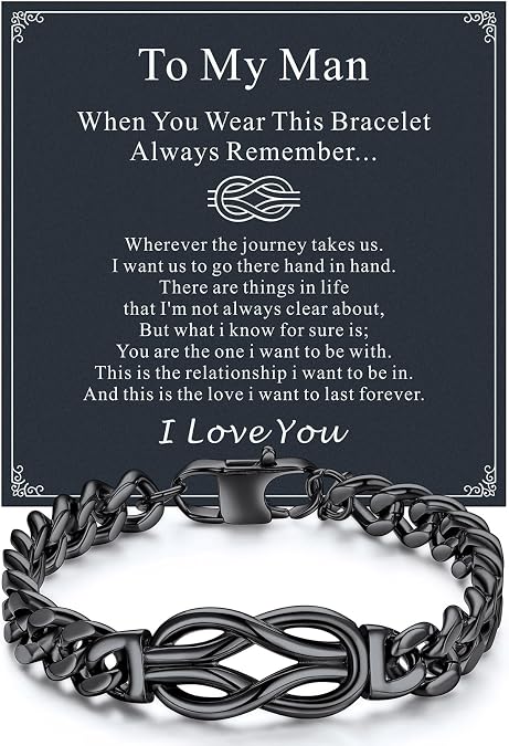 Richsteel Black/Silver Love Knot Infinity Bracelet Gift for Men | 316L Stainless Steel Love Link Forever Promise Gifts for Father's Day Birthday Anniversary Christmas Valentines Wedding