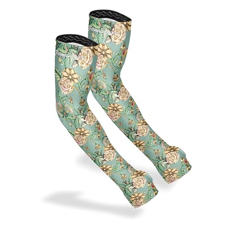 FARMER'S DEFENSE Gardening Arm Sleeves|UV Cooling Protective Sleeve Women & Men|Anti-Scratch Cover Sun UPF Outdoor Protection - Antique Bloom - Green - XS