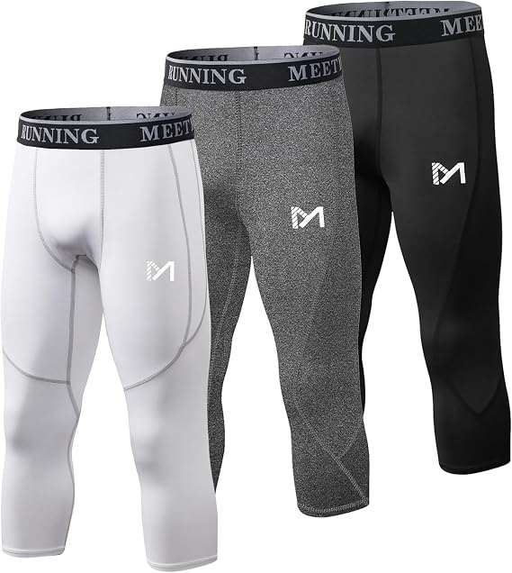 MEETYOO Men's 3/4 Compression Pants Legging Tips Cool Dry Sport Workout Heat Gear Capri Base Layer