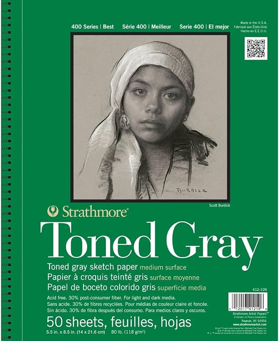 Strathmore 400 Series Sketch Pad, Toned Gray, 5.5x8.5 inch, 50 Sheets - Artist Sketchbook for Drawing, Illustration, Art Class Students