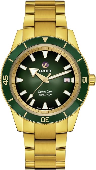 Rado - Captain Cook Open Heart - Men's Automatic Swiss Watch - 42mm Green Dial - Gold Stainless Steel Bracelet - R32136323