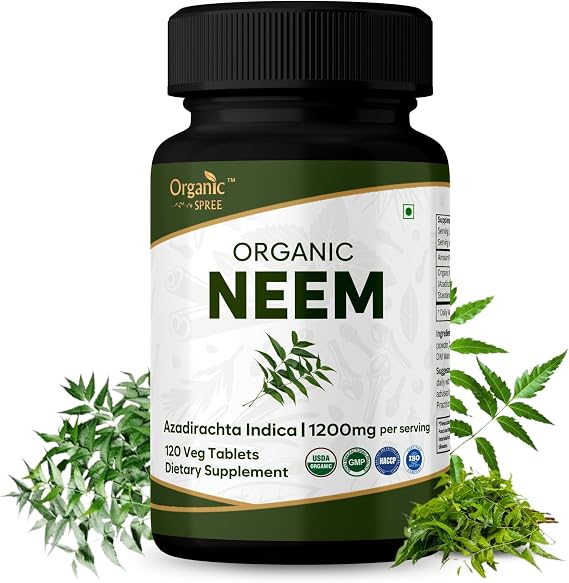 ORGANIC SPREE Neem 120 Tablets - Supports Healthy Skin, Detox & Immune Health* - Azadirachta Indica - 60 Days Supply - USDA Organic, GMP, HACCP Certified