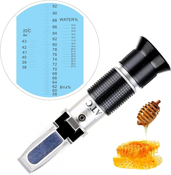 Honey Refractometer, XRCLIF Portable Hand Held Honey Tester with LCD Display(Baume:38-43°;Brix:58-92%;Water:12-27%), Sugar Content Meter for Honey Fruit Beverages etc.