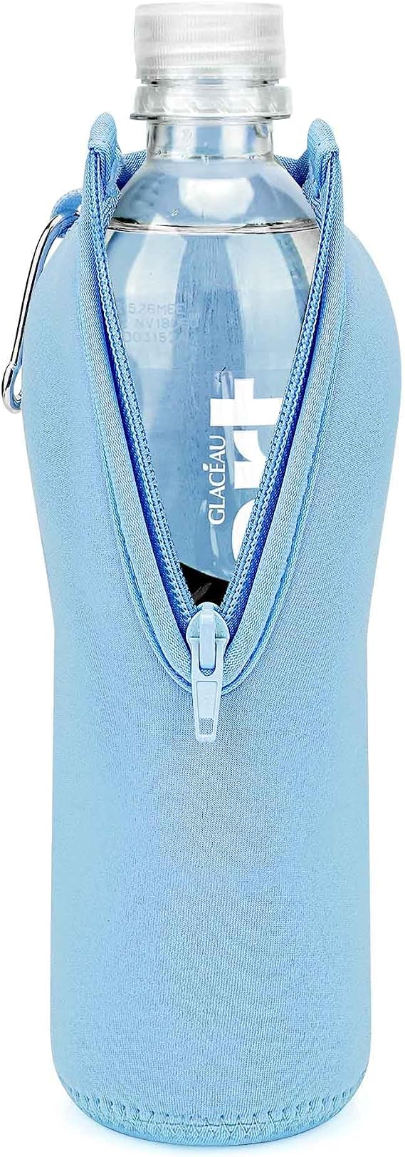 Linkidea Disposable Water Bottle Sleeve Compatible with Smartwater 16.9/20Fl Oz, Evian 16.9Fl Oz, Insulated Neoprene Plastic Bottled Water Cover with Lockable Zipper (1 Pack/Light Blue)