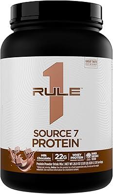 Rule 1 Source 7 Protein Decadent Flavor, Velvety Smooth Texture, 22g Anytime Protein, and 10g Naturally Occurring EAAs Per Serving from 7 Premium Sources 1.8 Pounds, Milk Chocolate