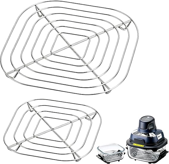 2PCS Crisper Stainless Steel Rack Compatible with Ninja Glass Air Fryer, Air Fryer Accessories for Ninja Crispi Air Fryer FN101 Ninja Crispi Pro Air Fryer AS101