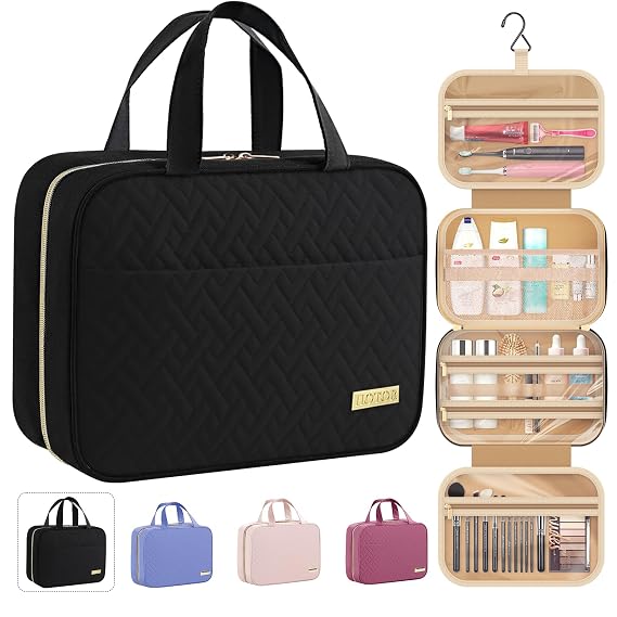 HOTOR Hanging Travel Toiletry Bag Women Men Essentials Black | Big Compartment, Waterproof Travel Accessories, Makeup Organizer Cosmetic Bag for Cruise, Gift, Road Trip, Vacation, Medium