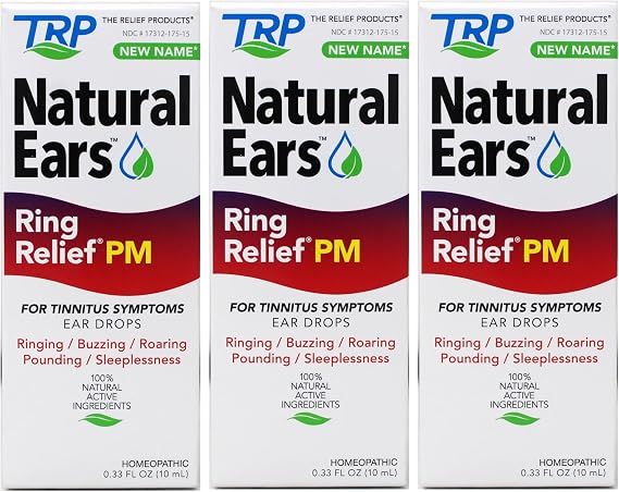 TRP The Relief Products Natural Ear Relief PM Ear Drops for Tinnitus Symptoms Homeopathic Formula - 100% Natural Active Ingredients 0.33 fl oz (Pack of 3)