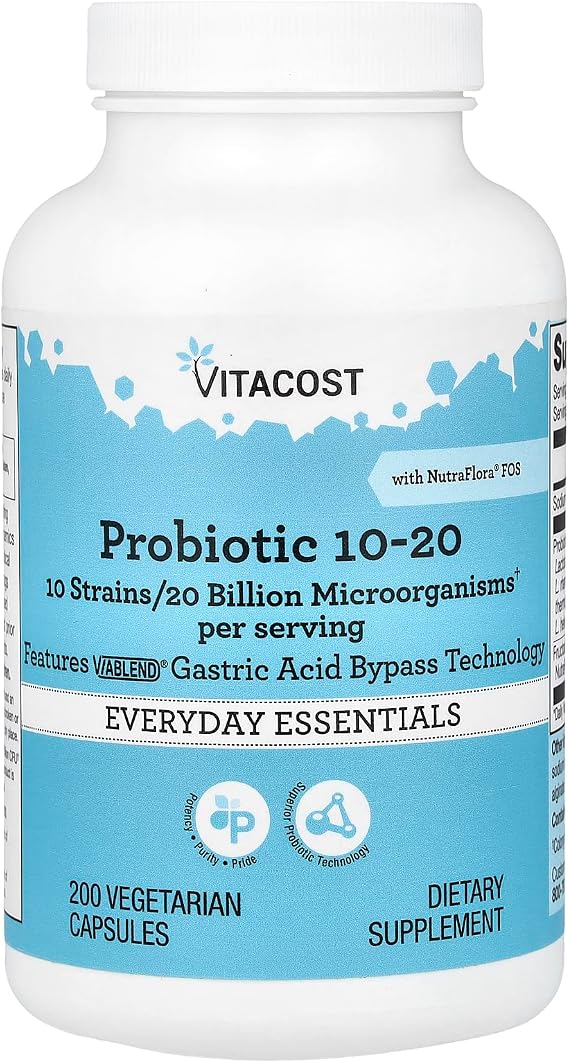 Vitacost Probiotic 10-20 with NutraFlora FOS, 200 Vegetarian Capsules