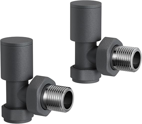 iBathUK EdgeLine Angled Round Radiator Valve Pair, Durable Brass Construction, Wall or Floor Mounted Universal Fit for Panel, Column, Towel & Designer Radiators in Matt Anthracite Finish, 15mm