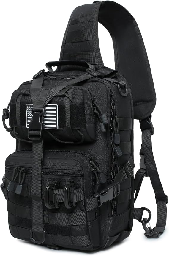 Tactical Sling Bag Backpack Military Rover Shoulder Sling Pack EDC Molle Range Bag Crossbody Chest Pack (Black)