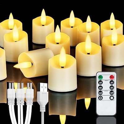 Homemory Rechargeable Flameless Candles, 2468H Timer LED Votive Candles, 6 PCS Battery Operated Tea Lights with Timer for Table, Wedding, Christmas USB Charging Cable Included