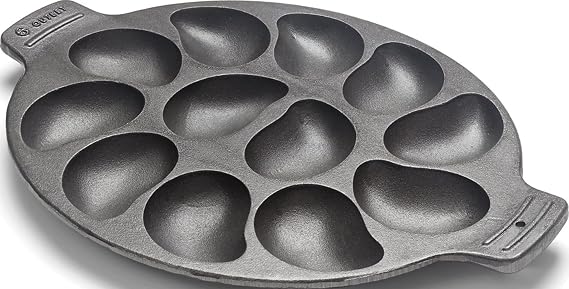Outset Cast Iron Oyster Grill Pan, 12 Cavities, Black Oyster BBQ and Serving Pan