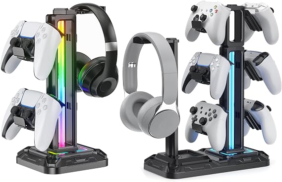 KDD RGB Headset Stand with 9 Light Modes & RGB Multi-Controller Holder with 9 Light Modes