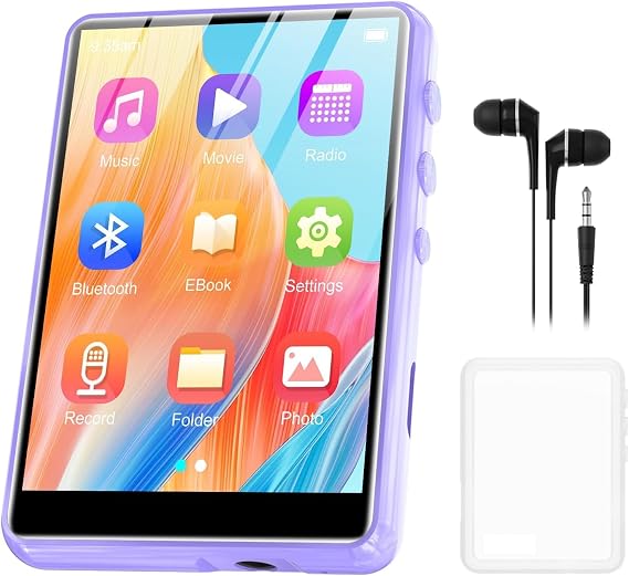 128GB MP3 Player with Bluetooth 5.4, 2.4" Portable HiFi Music Player with FM Radio/HD Speaker/E-Book, Digital Music Player Earphones Included