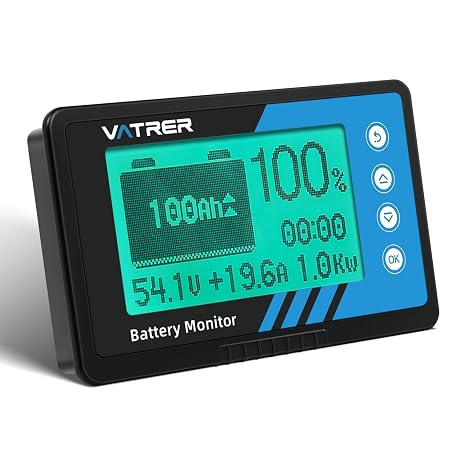 500A Battery Monitor with Shunt, Range 8V-120V up to 500A | LiFePO4 Lead Acid Battery Capacity Meter for RV Motorcycle Golf Cart Solar Panel with LCD Backlight Screen Buzzer Alarm