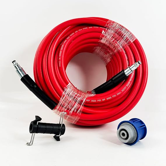 5800PSI/400Bar Ultra Flexible Pressure Washer Hose for Bosch Home Cleaning, 5M-30M High Pressure Extension Tube with Quick-Connect Adapter,(Red/Blue/Yellow/Green/Grey/Orange/Light Blue)(Red,32FT)