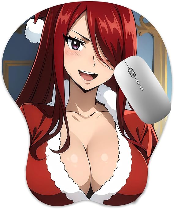 3D Mouse Pad Oppai Mousepad with Soft Gel Wrist Rest Anime Manga Gaming Boob pad Anti-Slip Mouse Mat (Erz)