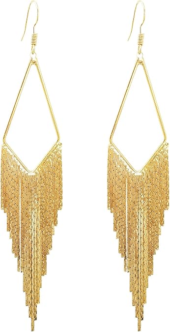 SELOVO Dangling Metal Chain Tassel Dangle Earrings Silver/Gold Color