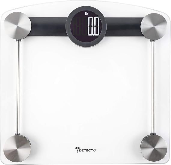 Detecto D185 Glass LCD Digital Body Bathroom Scale, Silver