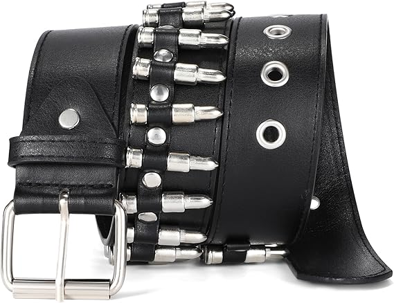 SANSTHS Rivet Belts for Women Men Black Studded Gothic Belt Punk Belt with Metel Buckle for Jeans Hip Hop