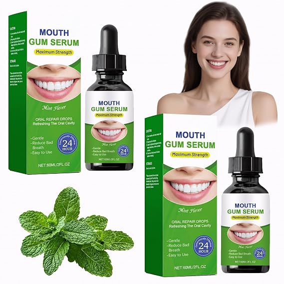 2 Pcs Gum Restore Drops, Gum Repair for Receding Gums and Stain Removal, Bad Breath Treatment for Adults, Oral Care Drops, Mint, 60ml