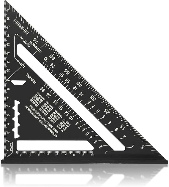 Carpenter Measuring Square Metric Imperial 7 Inches,Aluminum Alloy,90 Degree Thickened Triangle Ruler for Woodworking (black)