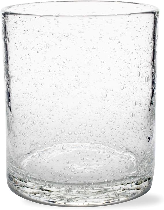 tag Bubble Glass Double Old Fashioned Drinkware - Clear 15oz Glasses, Dishwasher Safe, 4" H x 3.5" Dia, Small Clear