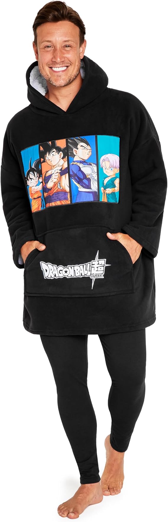 Dragon Ball Z Blanket Hoodie for Men and Teenagers - Cosy Oversized Fleece Hoodie One Size Sherpa Lining - Gifts for Men Black