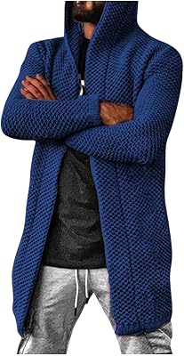 Ymosrh Mens Sweaters Fashion Long Cardigan Sweater Casual Open Front Knit Sweater with Hood Cardigan Sweaters, XL-5XL
