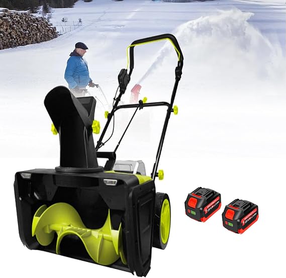 40V Lithium Battery Cordless Snow Blower, 3500W Brushless Motor Snow Thrower with 2/4 Batteries & 1/2 Charger, 50cm/20in Clearing Width, 7.6m/25ft Throw for Driveway & Patio 2Batteries