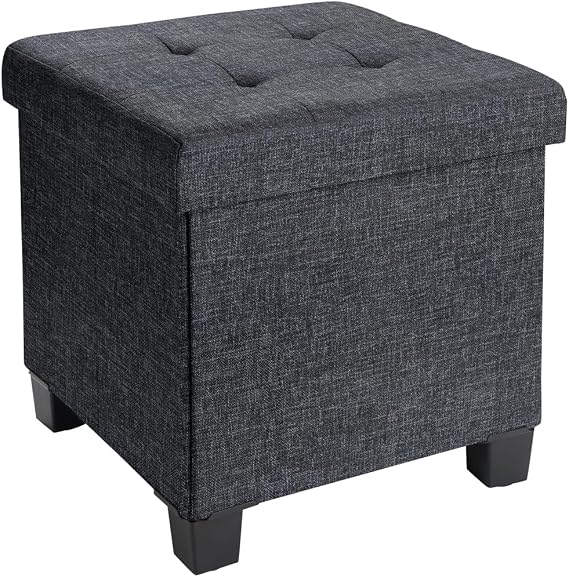 Ornavo Home 15" Square Folding Storage Ottoman Cube with Legs, Black
