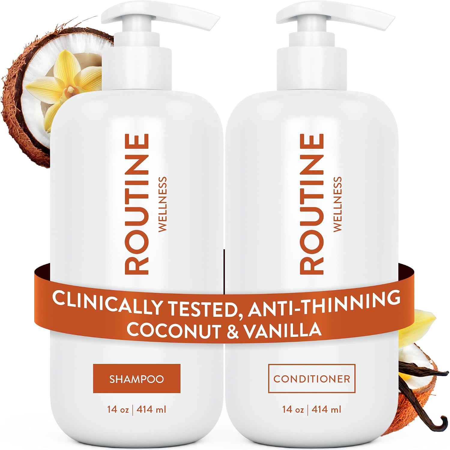 Routine Wellness Anti-Thinning Shampoo and Conditioner Set for Thinning Hair - Volumizing, Color Safe Shampoo for Hair Loss & Healthier Hair - Coconut & Vanilla Set