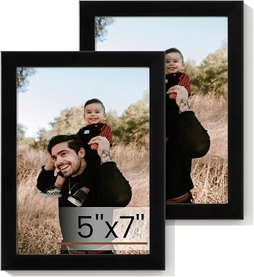Heimlove 5x7 Picture Frame Set of 2,Display Pictures 5x7,Black Photo Frame with Shatter Resistant Plexiglass,Picture Frames 5x7 Tabletop and Wall Mount,Poster Frame for Display Certificate Document