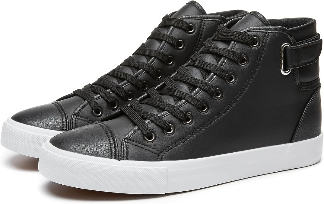 yageyan Men high top Sneakers for Casual PU Leather Fashion Shoes for Men | Black Comfortable Lace UP Shoes for Mens White Sneakers