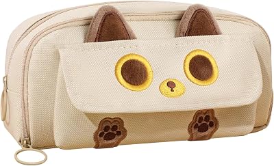 Big Capacity Pencil Case,Zipper Pencil Pouch,3D Cat Pencil Bag for Girls Boys Back To School Supplies,Stationery Bag Office Pen Organizer for Teens Adults Beige