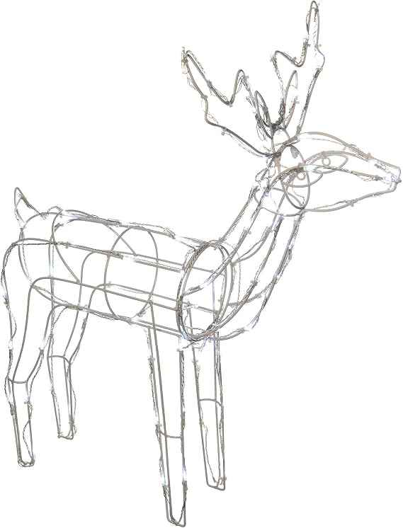 WeRChristmas Pre-Lit 3D Twinkling Reindeer Christmas Decoration with 90-LED, 78 cm - Large, White