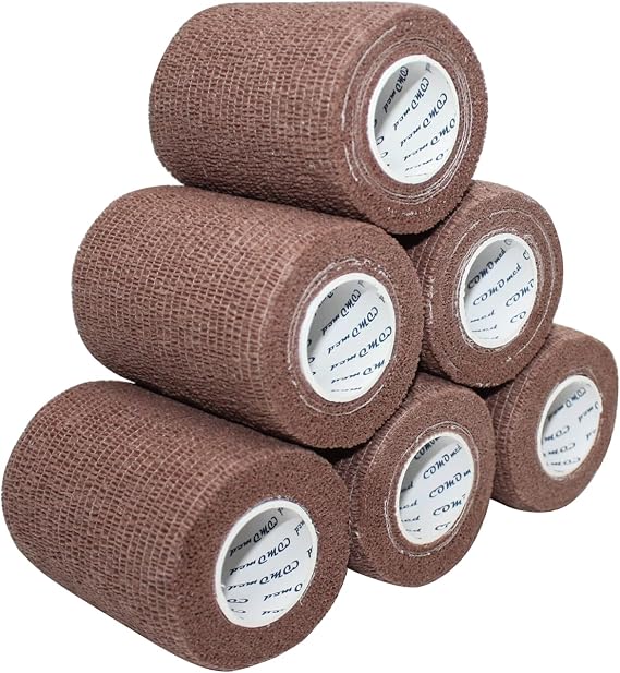 Self Adherent Cohesive Bandage Latex 3"x5 Yards First Aid Bandages Stretch Sport Athletic Wrap Vet Tape for Wrist Ankle Sprain and Swelling,Brown(6 Rolls)