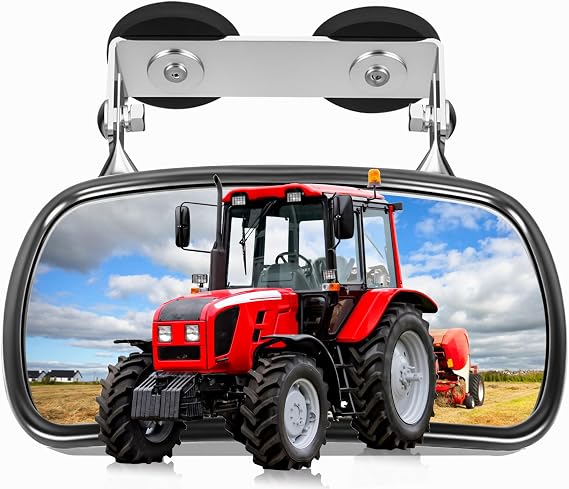 Universal Magnetic Tractor Mirror for Tractors, Forklifts, Golf Cart, 8x4 Inch HD Convex Glass, Forklift & Golf Cart,Kubota, Quick-Install U-Bracket & Zero Slip Grip for John Deere