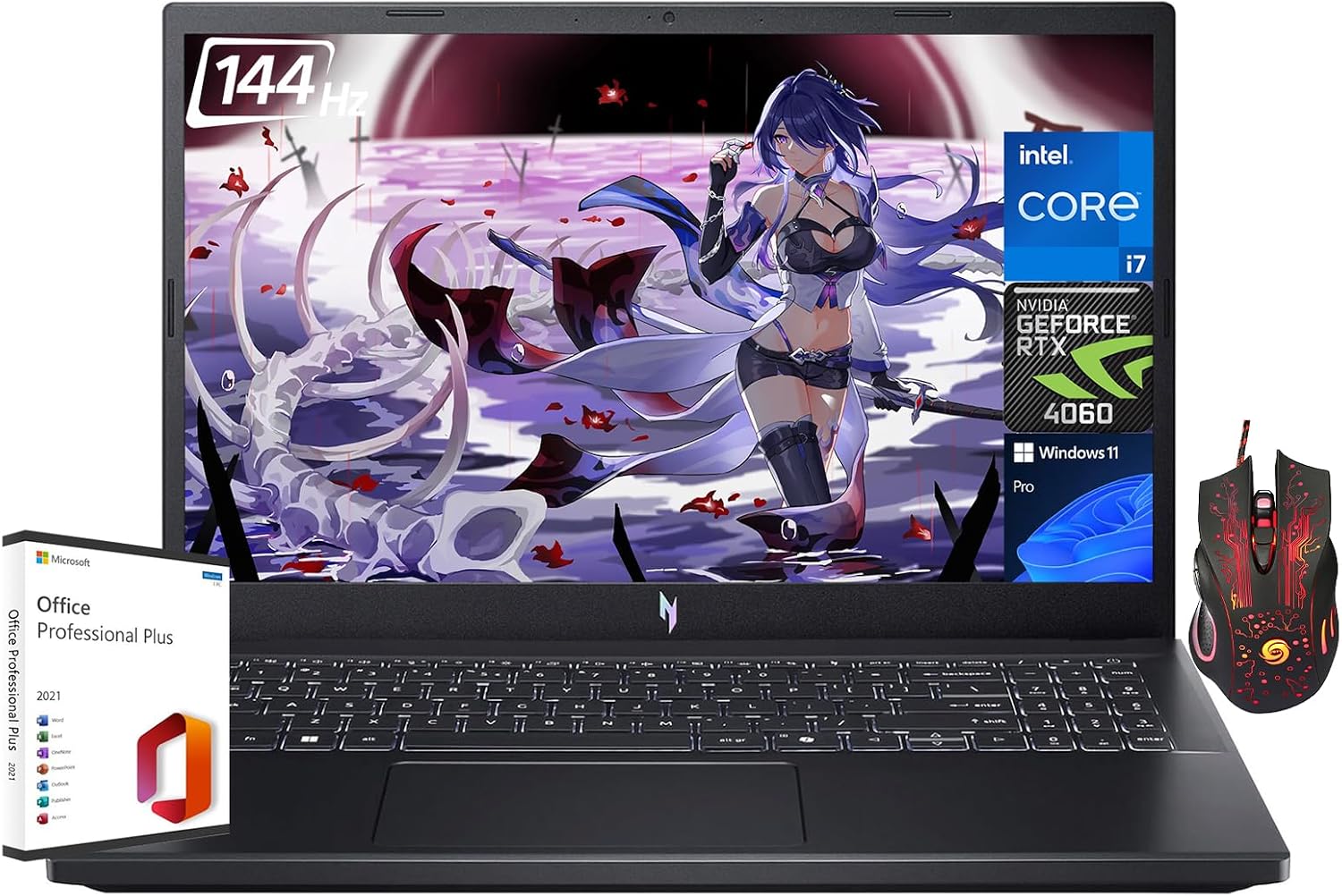 acer Nitro V Gaming Laptop, 15.6 144Hz FHD Display, Intel 10-Core i7-13620H, RTX 4060, 32GB DDR5, 1TB SSD, Backlit Keyboard, Wi-Fi 6, Win 11 Pro, with Microsoft Office Lifetime License&Gaming Mouse