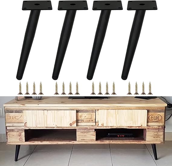 Furniture feet,Pack of 4 Metal Sofa Legs, Oblique Conical Cabinet ?Support Feet, DIY Replacement Parts, for Table Bed Couch Cupboard Chair Ottoman Desk(Matte Black,15cm/5.91in)