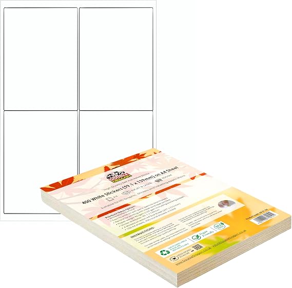 Double Dragon, 100 Sheets Pack A4 Self-Adhesive Address Labels, 4 Per Sheet, 400 Labels, 99.1x139mm, Easy Peel, Inkjet & Laser Printer Compatible – Address, Shipping, Mailing, File, DIY Stickers
