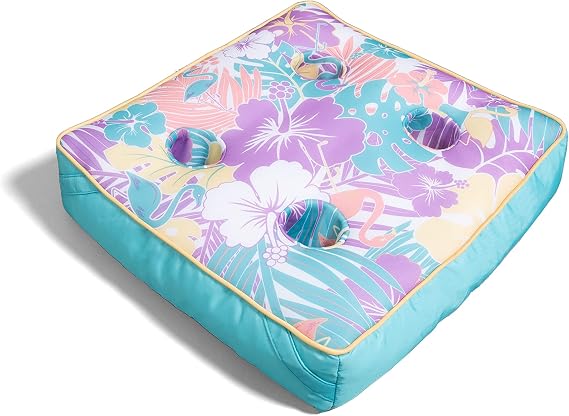 Big Joe Captain's Caddie No Inflation Needed Pool Float Drink Holder, Tropical Hibiscus Aqua Double Sided Mesh, Quick Draining Fabric, 2 feet