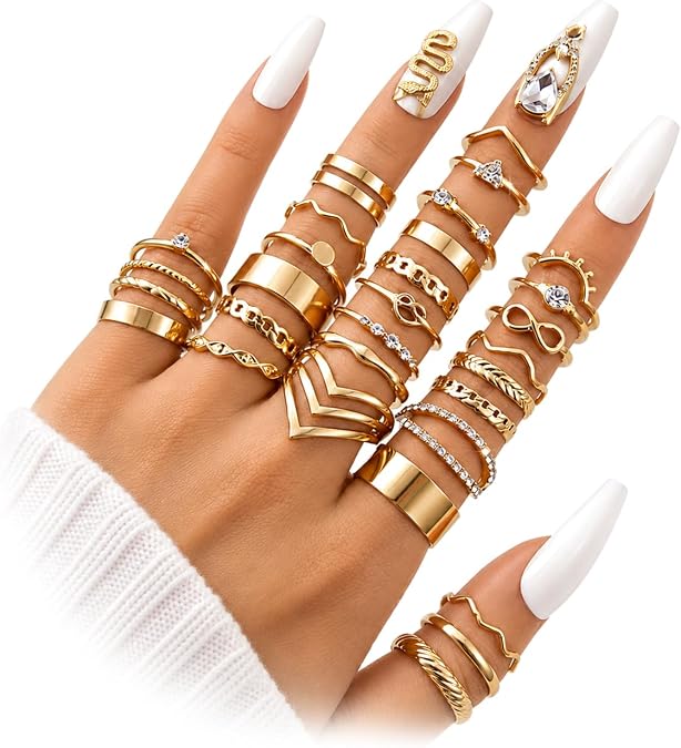 KISS WIFE Gold Stackable Rings for Women, Knuckle, Midi, Statement Ring Set