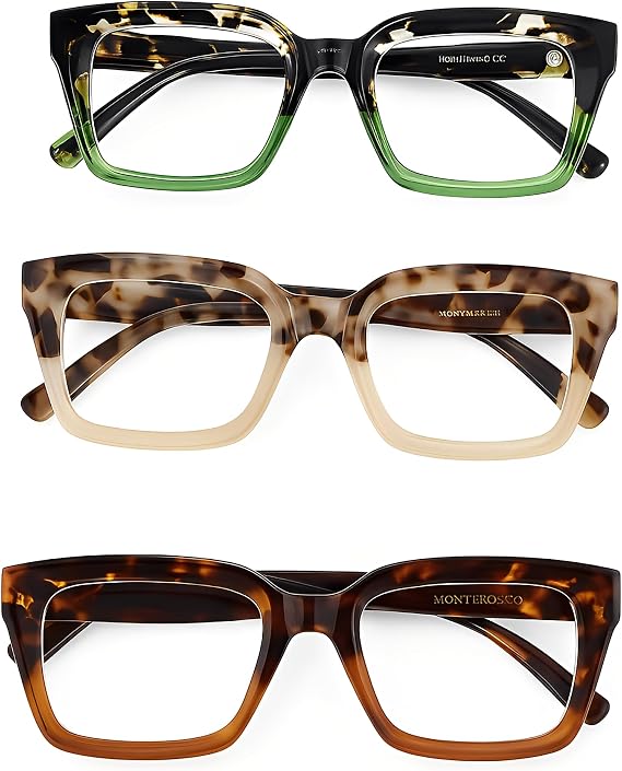 Blue Light Blocking Glasses 3 Pack for Women Men - Oversized Square Computer Eyewear with Tortoise Shell & Gradient Frames, Anti Eye Strain Fashion Reading Gaming Glasses Value Set