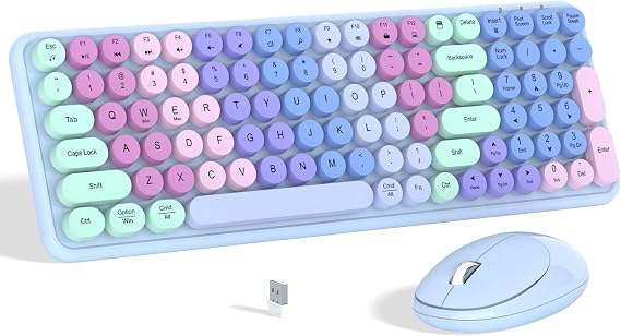 Links9+ Colorful Wireless Keyboard Mouse Combo (Purple Colorful)