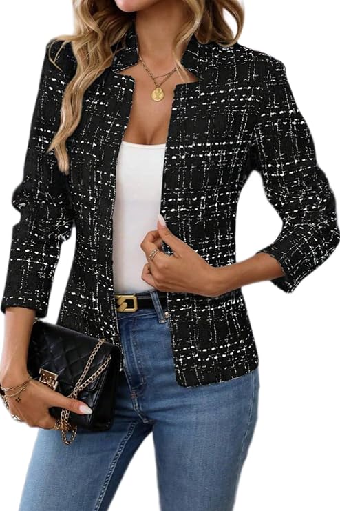 ELLEVEN Womens' Tweed Open Front Blazer
