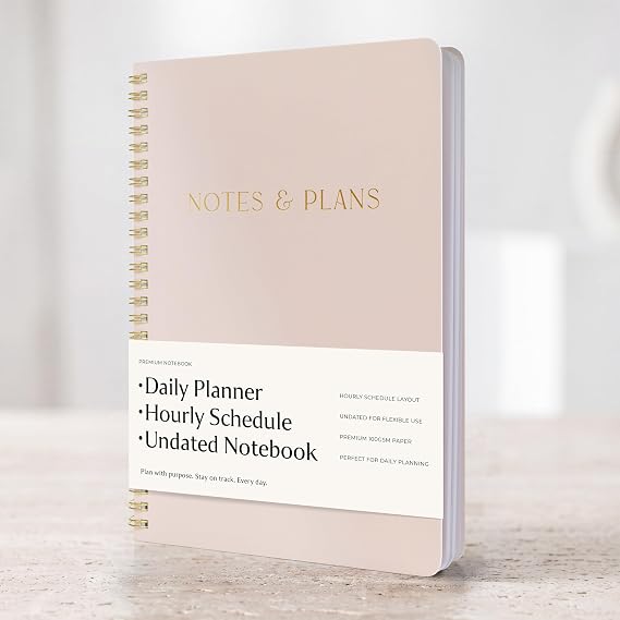 Beautiful Daily Planner And Notebook With Hourly Schedule - Spiral Notebook