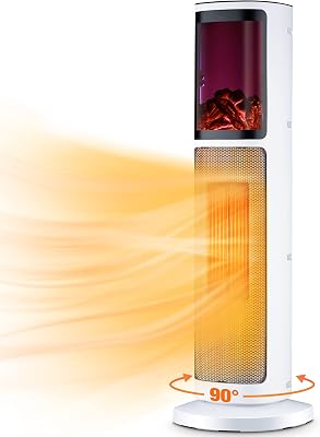 Tower Space Heater for Room, Indoor Electric Space Heater, 3 Modes & Thermostat, 90° Oscillation, 12H Timer, Remote, Overheat & Tip-Over Protection, 3D Flame, Space Heater for OfficeHomeIndoor