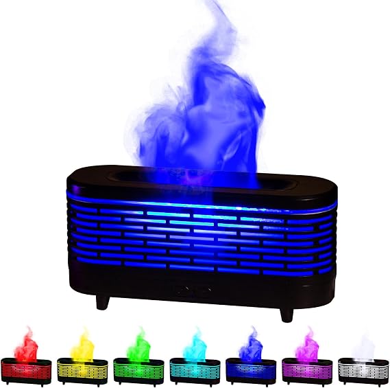 Essential Oil Diffuser, 7 Colors Flame Air Diffuser Humidifier, 120ml Flame Fireplace Oil Diffuser Fireplace Fire Flame Aromatherapy Diffuser Scent Aroma Diffuser for Room Home Office Yoga (Black)